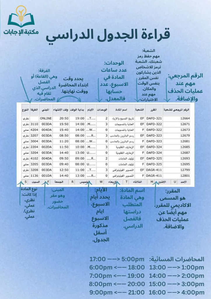 قراءة الجدول الدراسي